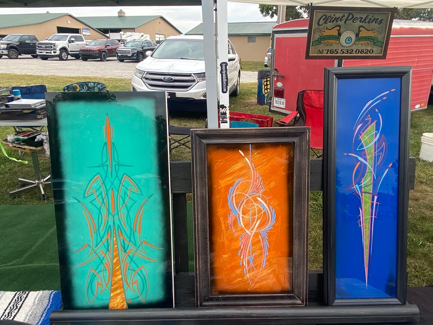 Free hand pinstriping & Lettering by Clint Perkins from Lafayette Indiana, on a hot rod engine cover