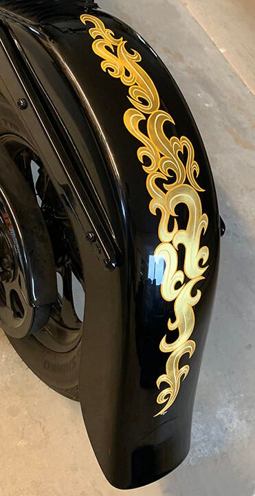 Gold leaf Harley & Pinstriping by Kirk James of Durango Colorado